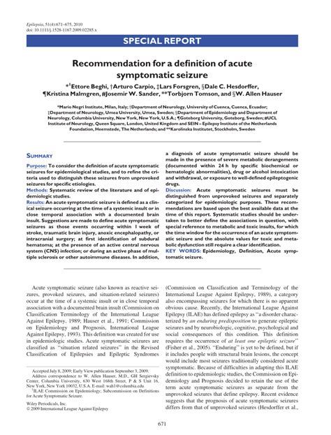 Recommendation for a definition of acute symptomatic seizure.